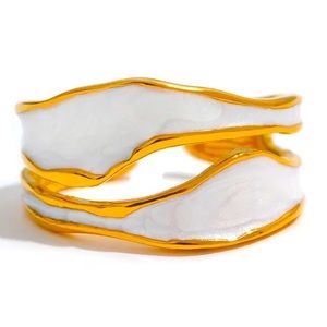 New 18K Gold Plated Stainless Steel Ring with natural Pearl Stone Opal Finish